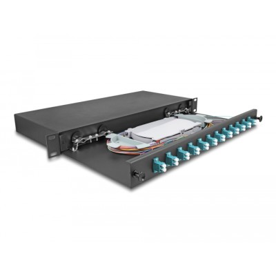Delock 19″ Optical Fiber Splice Box 12 x LC Duplex OM3 1U complete assembled 2