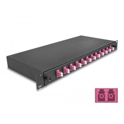 Delock 19″ Optical Fiber Splice Box 12 x LC Duplex OM4 1U complete assembled