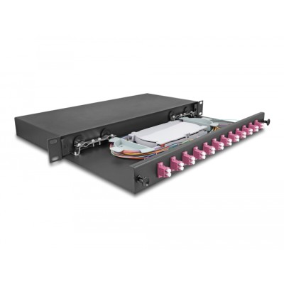 Delock 19″ Optical Fiber Splice Box 12 x LC Duplex OM4 1U complete assembled 2