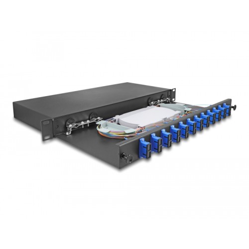 Delock 19″ Optical Fiber Splice Box 12 x SC Duplex OS2 1U complete assembled