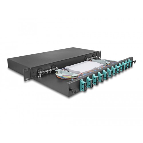 Delock 19″ Optical Fiber Splice Box 12 x SC Duplex OM3 1U complete assembled