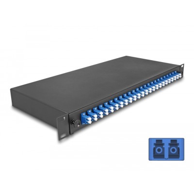 Delock 19″ Optical Fiber Splice Box 24 x LC Duplex OS2 1U complete assembled