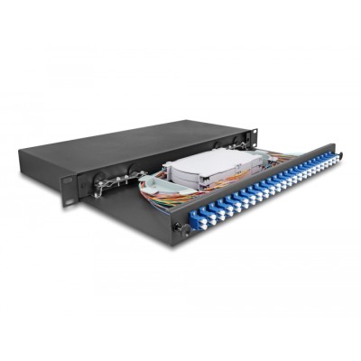 Delock 19″ Optical Fiber Splice Box 24 x LC Duplex OS2 1U complete assembled 2