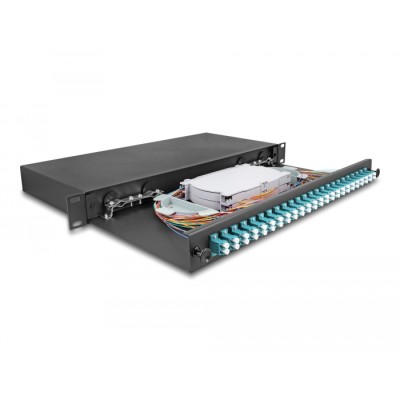 Delock 19″ Optical Fiber Splice Box 24 x LC Duplex OM3 1U complete assembled 2