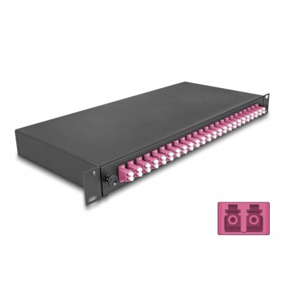 19″ Optical Fiber Splice Box 24 x LC Duplex OM4 1U complete assembled ready for splicing