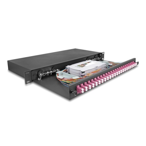 19″ Optical Fiber Splice Box 24 x LC Duplex OM4 1U complete assembled ready for splicing