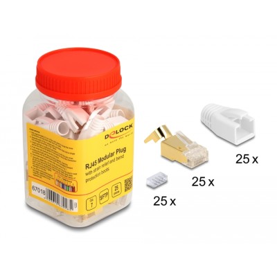 Delock RJ45 Modular Plug with strain relief and bend protection boots for Cat.7 round cables 25 pcs set