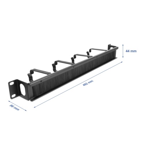 Delock 19″ Cable Management Brush Strip with 4 hooks and side cable entry 1U black