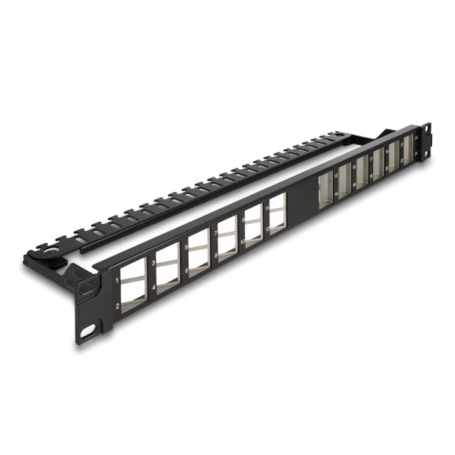 Delock 19″ Keystone Patch Panel 24 port angled with strain relief black