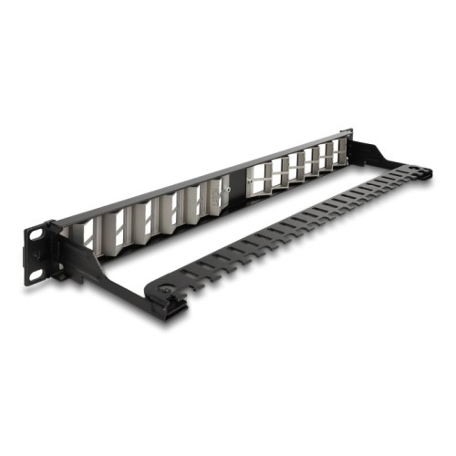 Delock 19″ Keystone Patch Panel 24 port angled with strain relief black