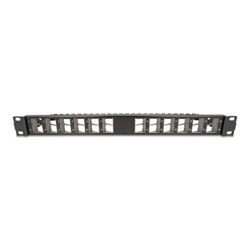 Delock 19″ Keystone Patch Panel 24 port angled with strain relief black