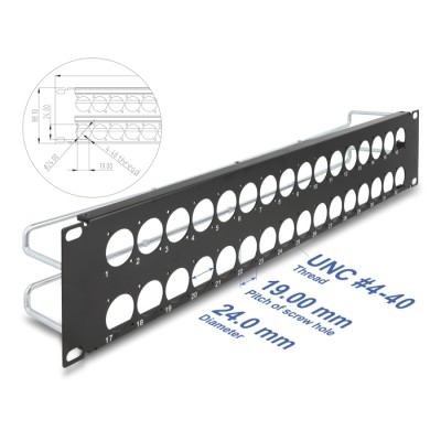 Delock 19″ D-Type Patch Panel with strain reliefs 32 port 2U black