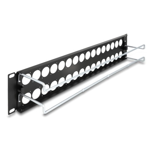Delock 19″ D-Type Patch Panel with strain reliefs 32 port 2U black