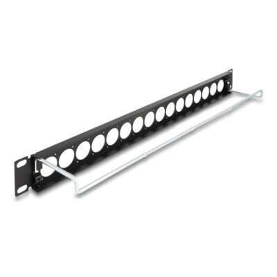 Delock 19″ D-Type Patch Panel with strain relief 16 port 1U black 2