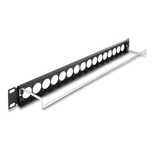 Delock 19″ D-Type Patch Panel with strain relief 16 port 1U black