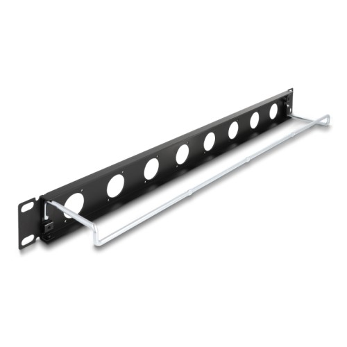 Delock 19″ D-Type Patch Panel with strain relief 8 port 1U black