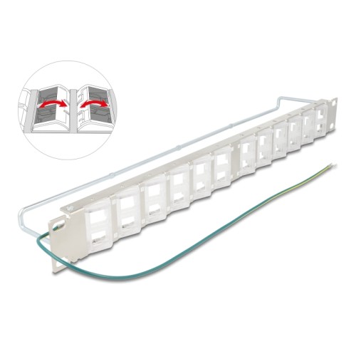 Delock 19″ Keystone Patch Panel with 24 tiltable ports and strain relief