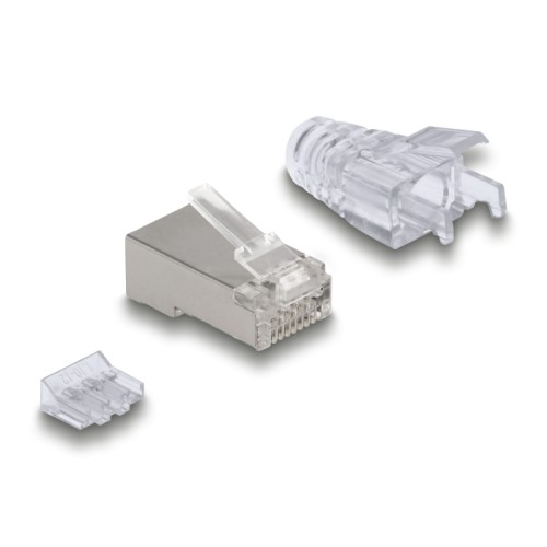 Delock RJ45 Modular Plug Cat.6A with bend protectection boots transparent 50 pcs set