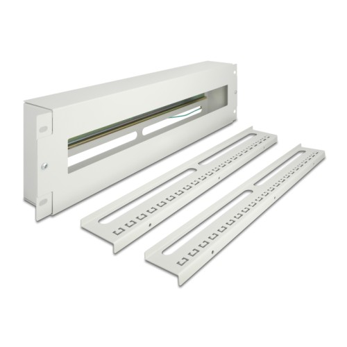 Delock 19″ Circuit-breaker with cover and DIN rail including 2 x cable strain relief rails 3U metal grey