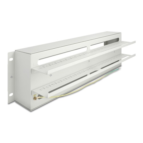 Delock 19″ Circuit-breaker with cover and DIN rail including 2 x cable strain relief rails 3U metal grey