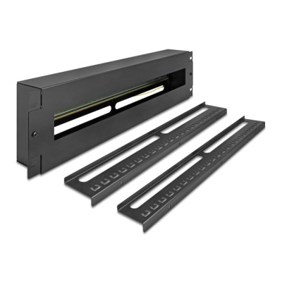 Delock 19″ Circuit-breaker with cover and DIN rail including 2 x cable strain relief rails 3U metal black