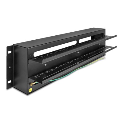 Delock 19″ Circuit-breaker with cover and DIN rail including 2 x cable strain relief rails 3U metal black 2