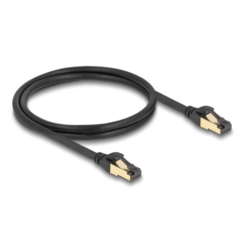 Delock RJ45 Network Cable Cat.6A male to male S/FTP black 1 m with Cat.7 raw cable suitable for industrial and outdoor use