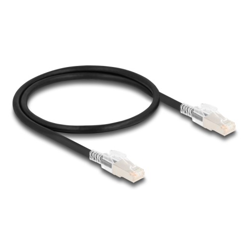 Delock RJ45 Network Cable Cat.6A S/FTP with secure clips set 0.5 m black