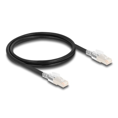 Delock RJ45 Network Cable Cat.6A S/FTP with secure clips set 1 m black