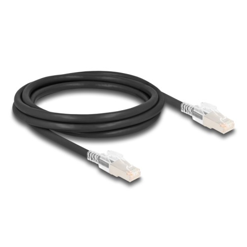 Delock RJ45 Network Cable Cat.6A S/FTP with secure clips set 2 m black