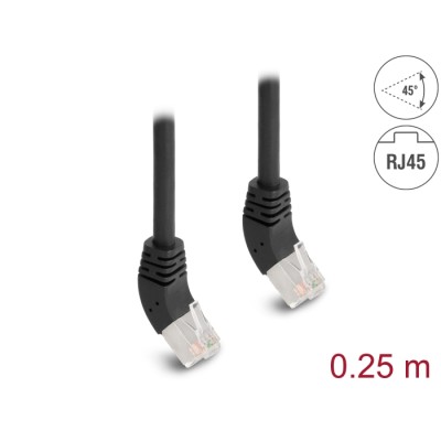 Delock RJ45 Network Cable Cat.6A S/FTP 45° upwards angled 0.25 m black