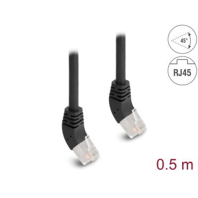 Delock RJ45 Network Cable Cat.6A S/FTP 45° upwards angled 0.5 m black