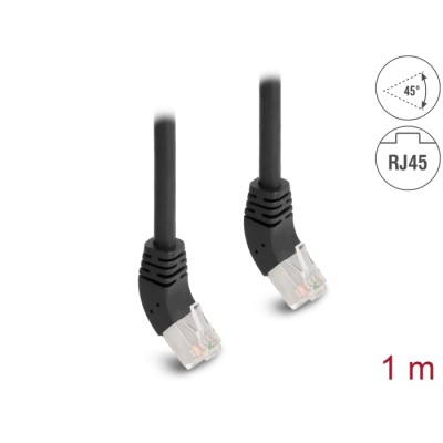 Delock RJ45 Network Cable Cat.6A S/FTP 45° upwards angled 1 m black