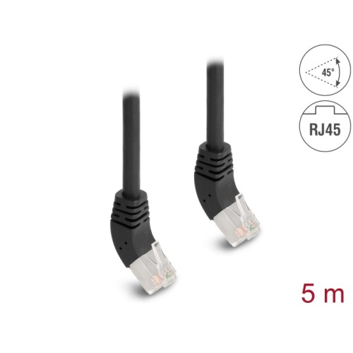 Delock RJ45 Network Cable Cat.6A S/FTP 45° upwards angled 5 m black
