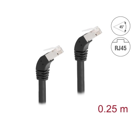 Delock RJ45 Network Cable Cat.6A S/FTP 45° downwards angled 0.25 m black