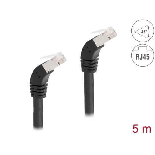 Delock RJ45 Network Cable Cat.6A S/FTP 45° downwards angled 5 m black