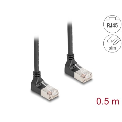 Delock RJ45 Network Cable Cat.6A S/FTP Slim 90° upwards / upwards angled 0.5 m black
