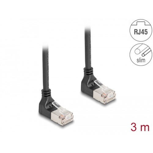 Delock RJ45 Network Cable Cat.6A S/FTP Slim 90° upwards / upwards angled 3 m black