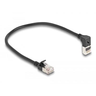 Delock RJ45 Network Cable Cat.6A S/FTP Slim 90° upwards angled / straight 0.25 m black 2