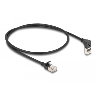 Delock RJ45 Network Cable Cat.6A S/FTP Slim 90° upwards angled / straight 0.5 m black 2