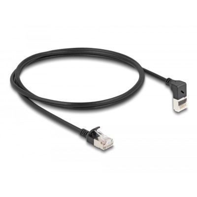 Delock RJ45 Network Cable Cat.6A S/FTP Slim 90° upwards angled / straight 1 m black 2