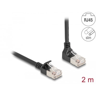 Delock RJ45 Network Cable Cat.6A S/FTP Slim 90° upwards angled / straight 2 m black