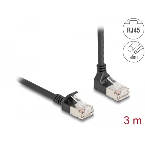 Delock RJ45 Network Cable Cat.6A S/FTP Slim 90° upwards angled / straight 3 m black