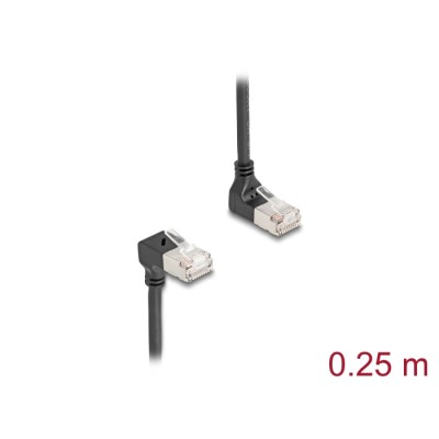 Delock RJ45 Network Cable Cat.6A S/FTP Slim 90° upwards / downwards angled 0.25 m black