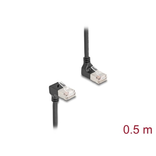 Delock RJ45 Network Cable Cat.6A S/FTP Slim 90° upwards / downwards angled 0.5 m black