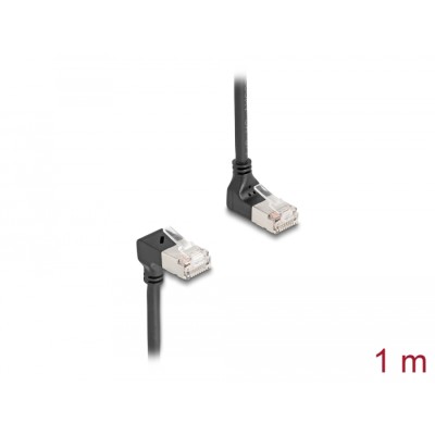 Delock RJ45 Network Cable Cat.6A S/FTP Slim 90° upwards / downwards angled 1 m black