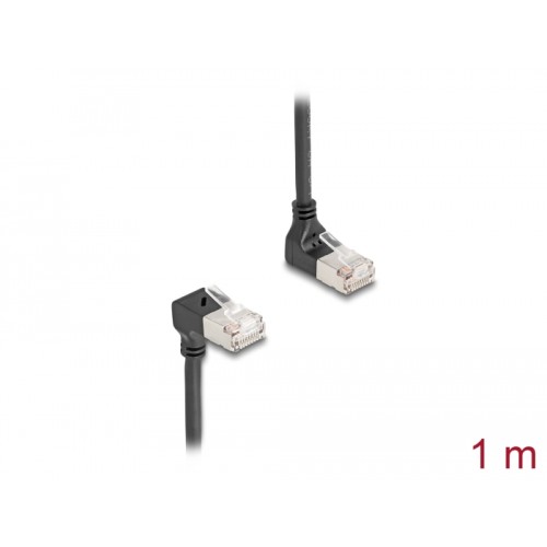 Delock RJ45 Network Cable Cat.6A S/FTP Slim 90° upwards / downwards angled 1 m black