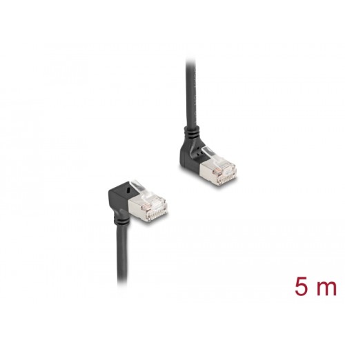Delock RJ45 Network Cable Cat.6A S/FTP Slim 90° upwards / downwards angled 5 m black