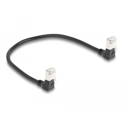 Delock RJ45 Network Cable Cat.6A S/FTP Slim 90° downwards / downwards angled 0.25 m black 2