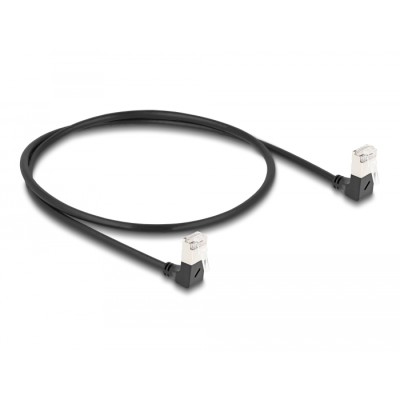 Delock RJ45 Network Cable Cat.6A S/FTP Slim 90° downwards / downwards angled 0.5 m black 2